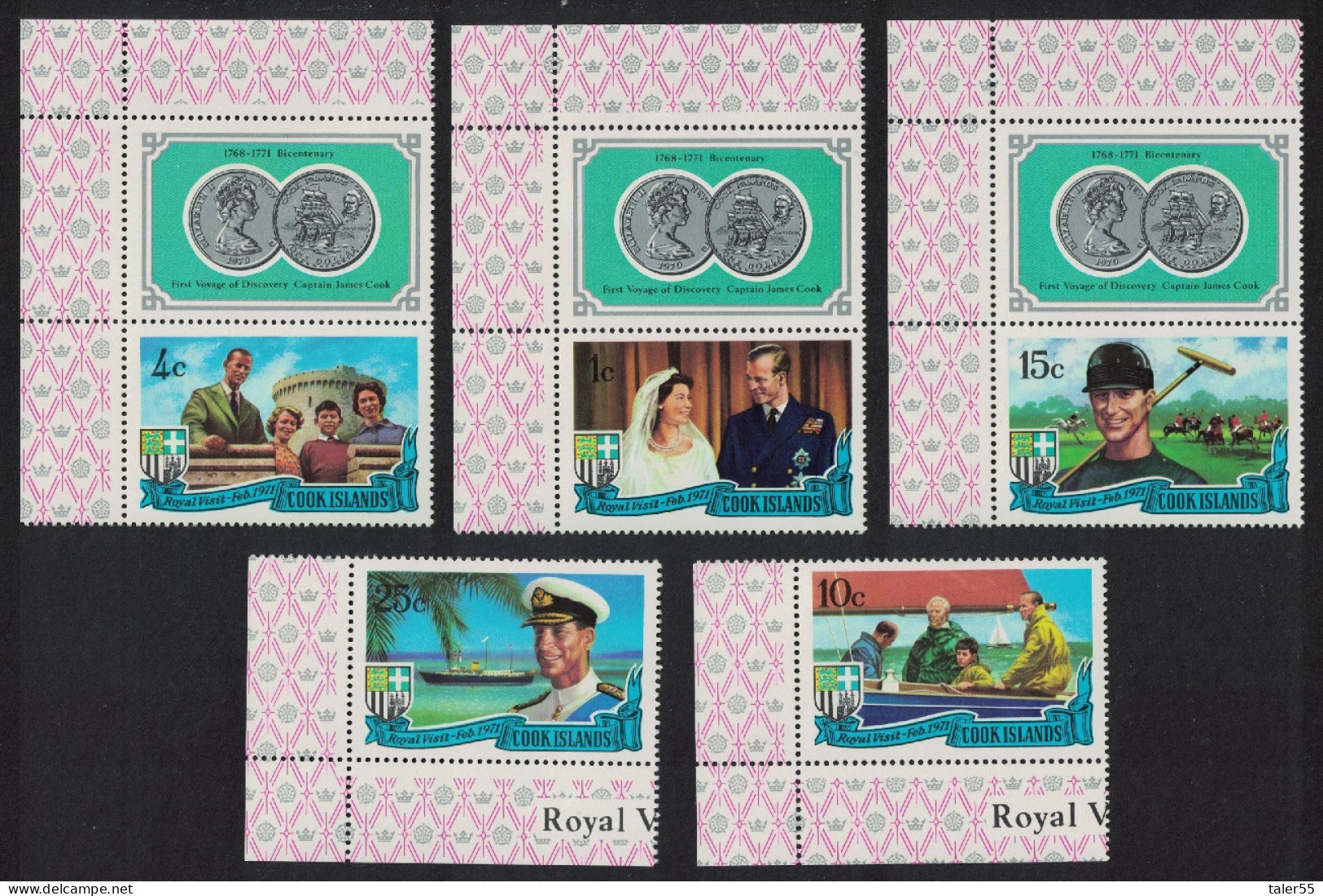 Cook Is. Coins Royal Visit Of Duke Of Edinburgh 5v Corners 1971 MNH SG#345-349 MI#268-272 Sc#297-301 - Islas Cook