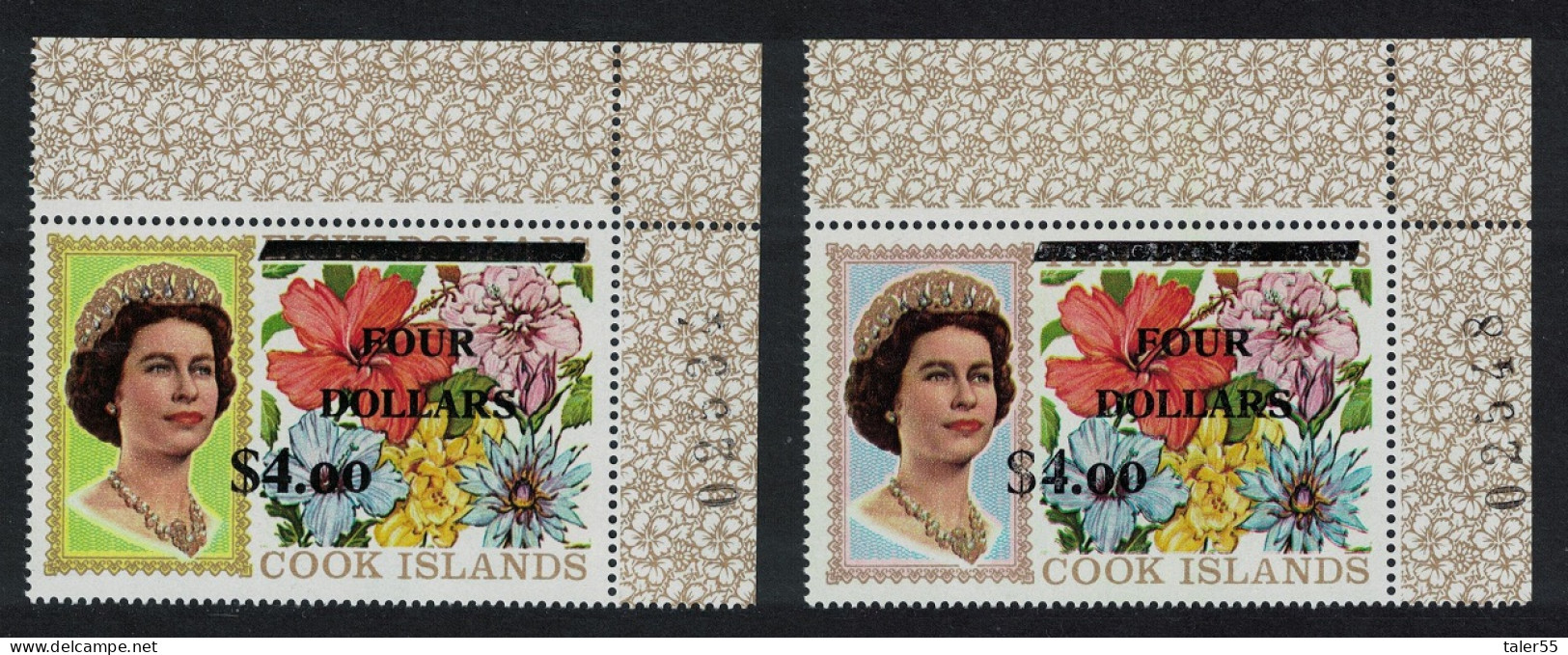 Cook Is. Flowers Surch FOUR DOLLARS $4.00 Without Security RAR 1970 MNH SG#335-336 MI#254x-255x - Islas Cook