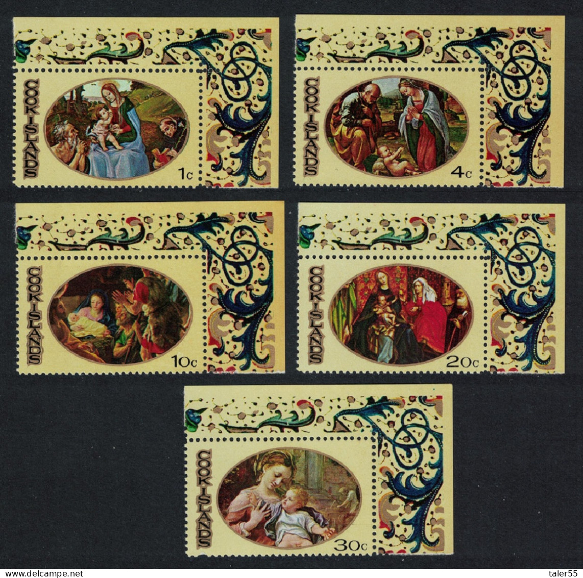 Cook Is. Christmas Paintings 5v Corners 1969 MNH SG#310-314 Sc#268-272 - Islas Cook