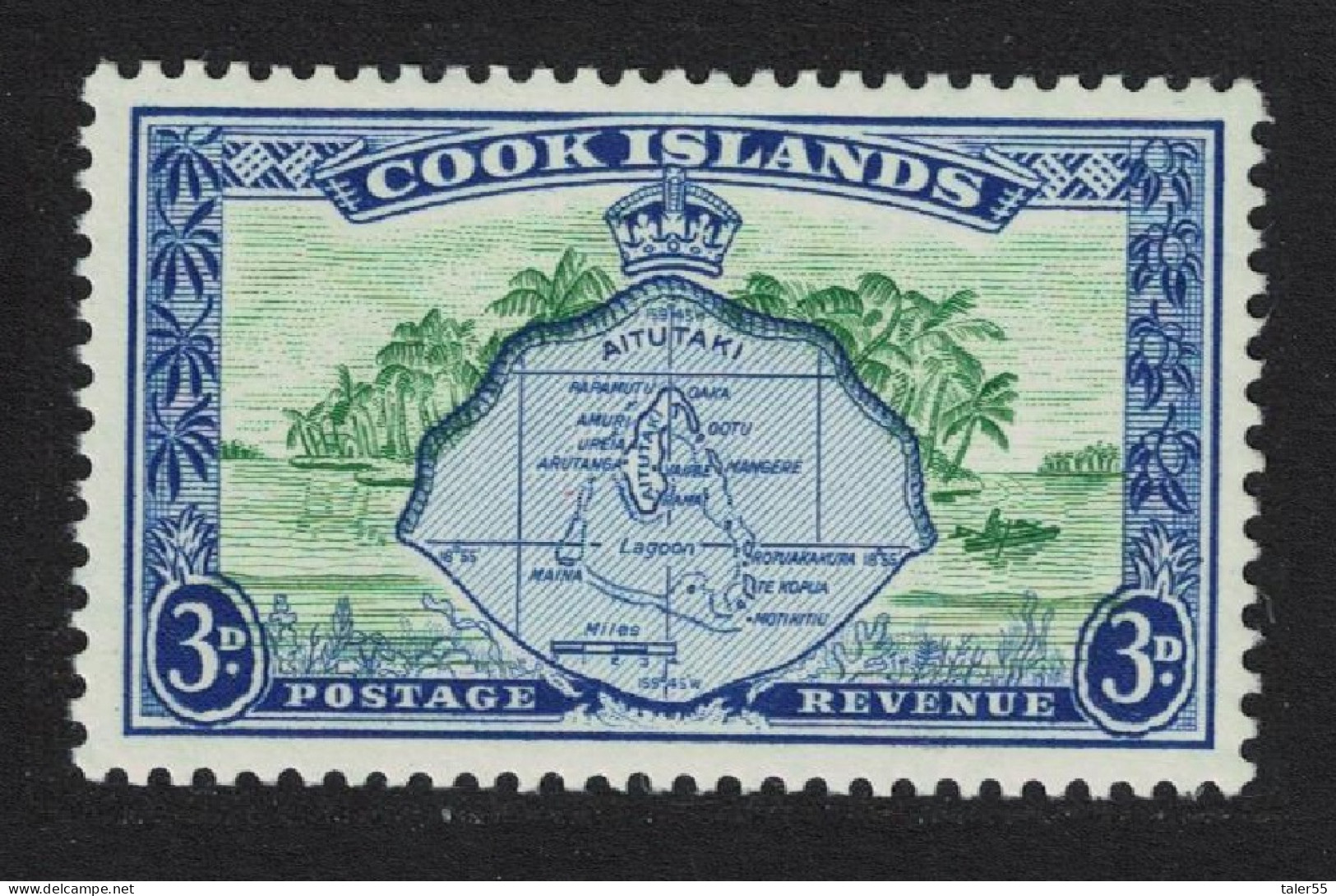 Cook Is. Aitutaki And Palm Trees 3d 1949 MNH SG#153 - Cookeilanden