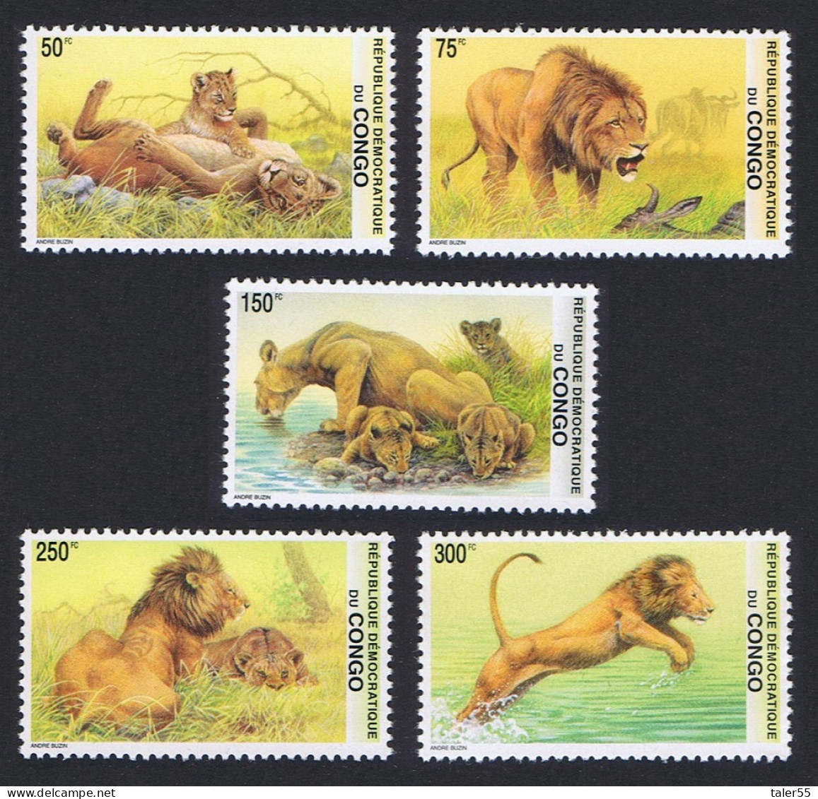 DR Congo Lions 5v 2002 MNH Sc#1621-1625 - Ungebraucht