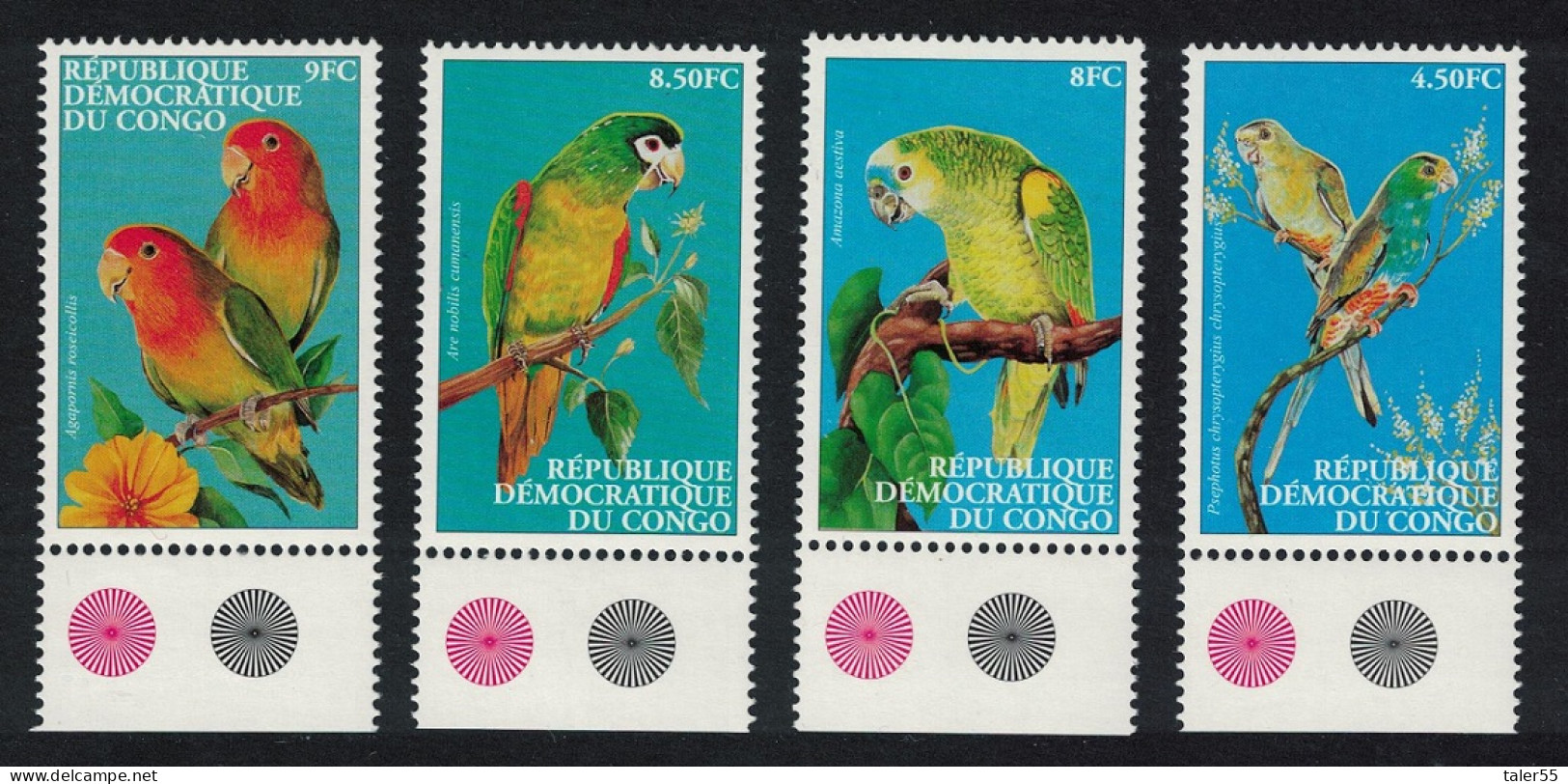 DR Congo Parrots Cockatoos Birds 4v Margins Traffic Lights 2000 MNH MI#1500-1503 - Mint/hinged