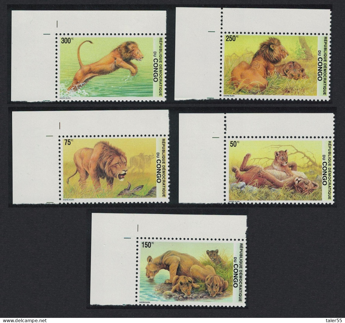 DR Congo Lions 5v Corners 2002 MNH Sc#1621-1625 - Nuevos