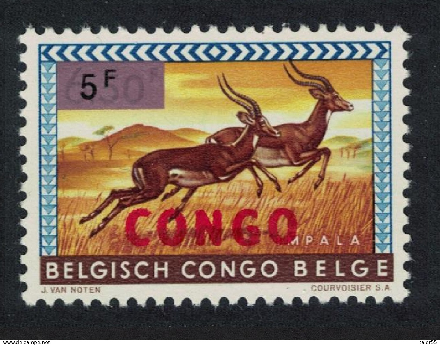 DR Congo Impala Antelope Red Overprint 5f 1964 MNH SG#526 MI#186 - Mint/hinged