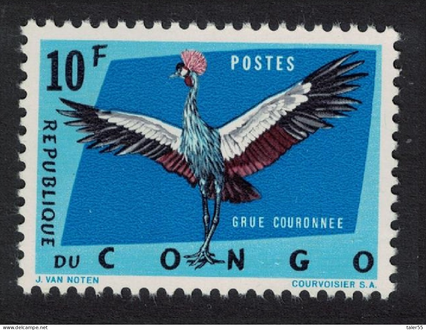 DR Congo South African Crowned Cranes 10f 1962 MNH SG#480 - Mint/hinged