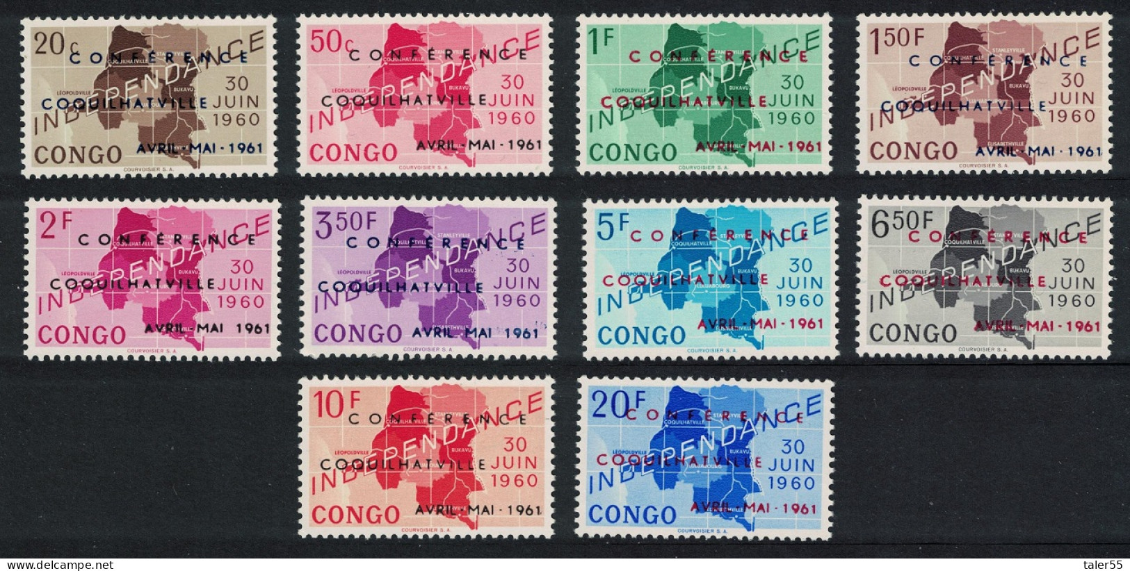 DR Congo Optd' CONFERENCE COQUILHATVILLE' 10v 1961 MNH SG#407-416 - Mint/hinged