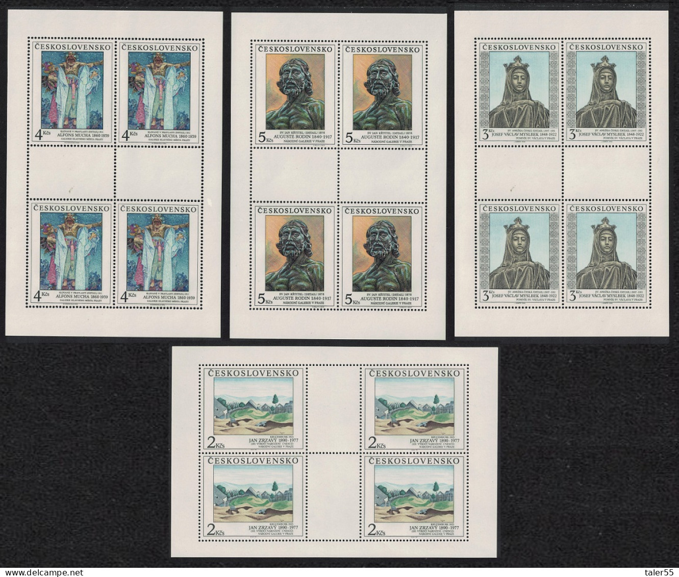 Czechoslovakia Art Paintings 25th Series 4 Sheetlets 1990 MNH SG#3044-3047 - Unused Stamps