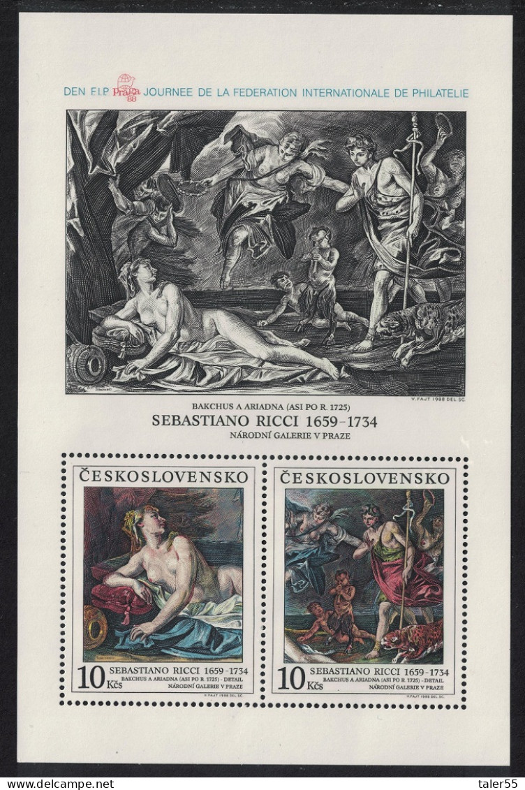 Czechoslovakia 'Bacchus And Ariadne' Painting By Sebastian Ricci MS Ovp 1989 MNH MI#Block 91 - Nuevos