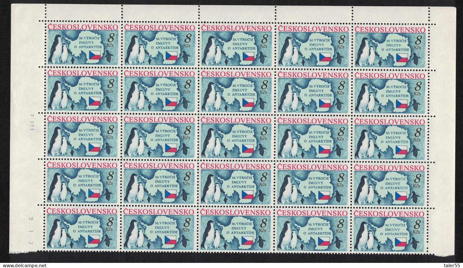 Czechoslovakia Penguins Birds Antarctic Treaty Half Sheet 1991 MNH SG#3061 - Unused Stamps