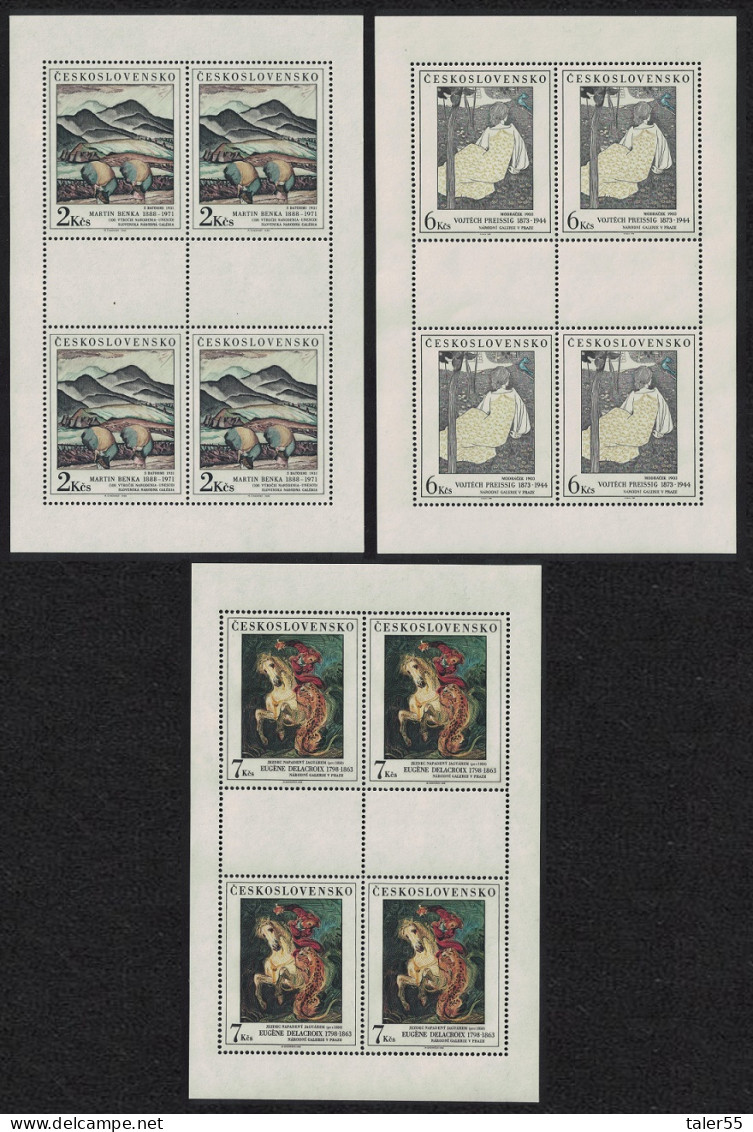 Czechoslovakia Art Paintings 22nd Series 3 Sheetlets 1988 MNH SG#2954-2956 MI#2979-2981 - Ongebruikt