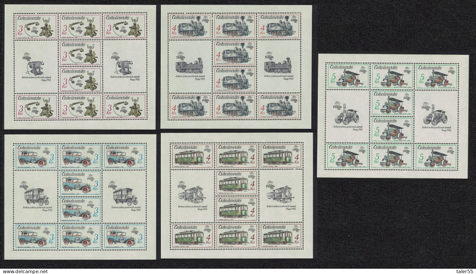 Czechoslovakia Cars Technical Monuments 5 Sheetlets 1987 MNH SG#2880-2884 MI#2911-2915KB - Ongebruikt