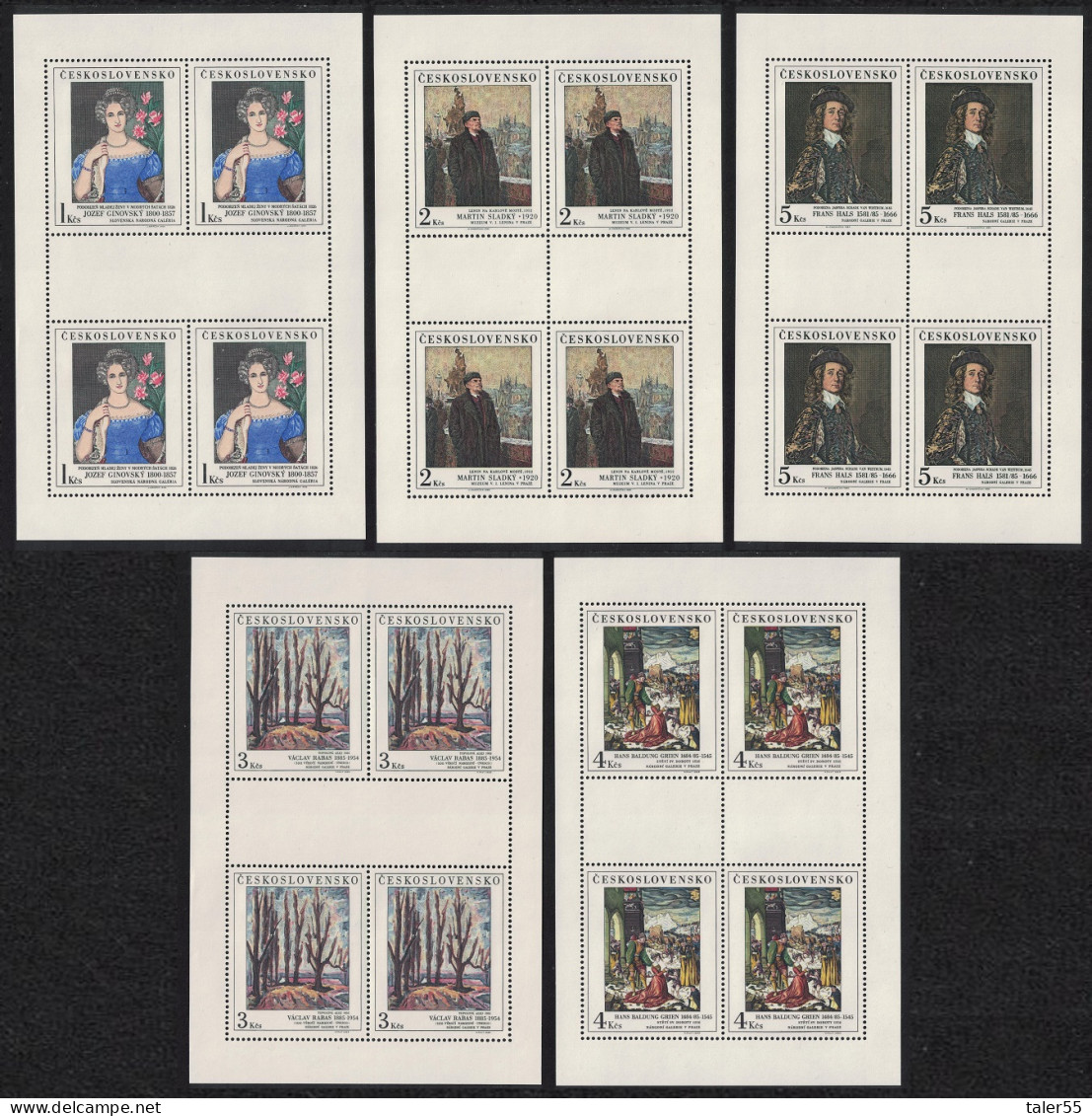 Czechoslovakia Art Paintings 19th Series 5 Sheetlets 1985 MNH SG#2810-2814 MI#2841-2845 - Neufs