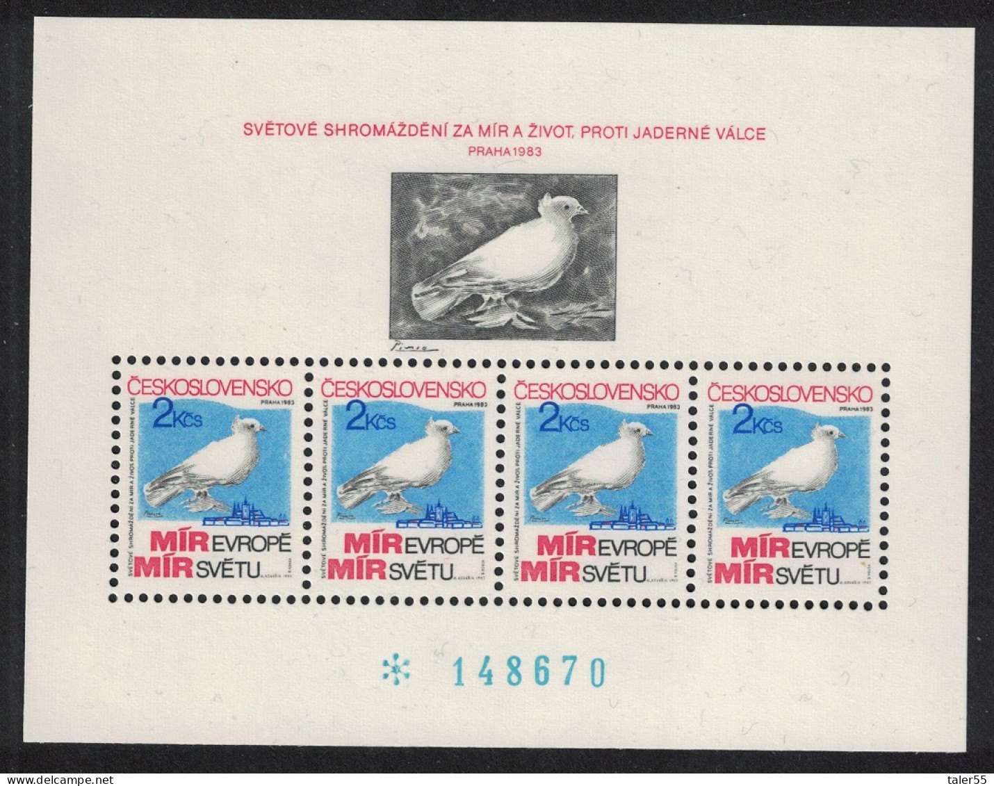Czechoslovakia Dove Bird World Peace And Life Congress 1983 MNH SG#MS2684 MI#Block 54 - Nuevos