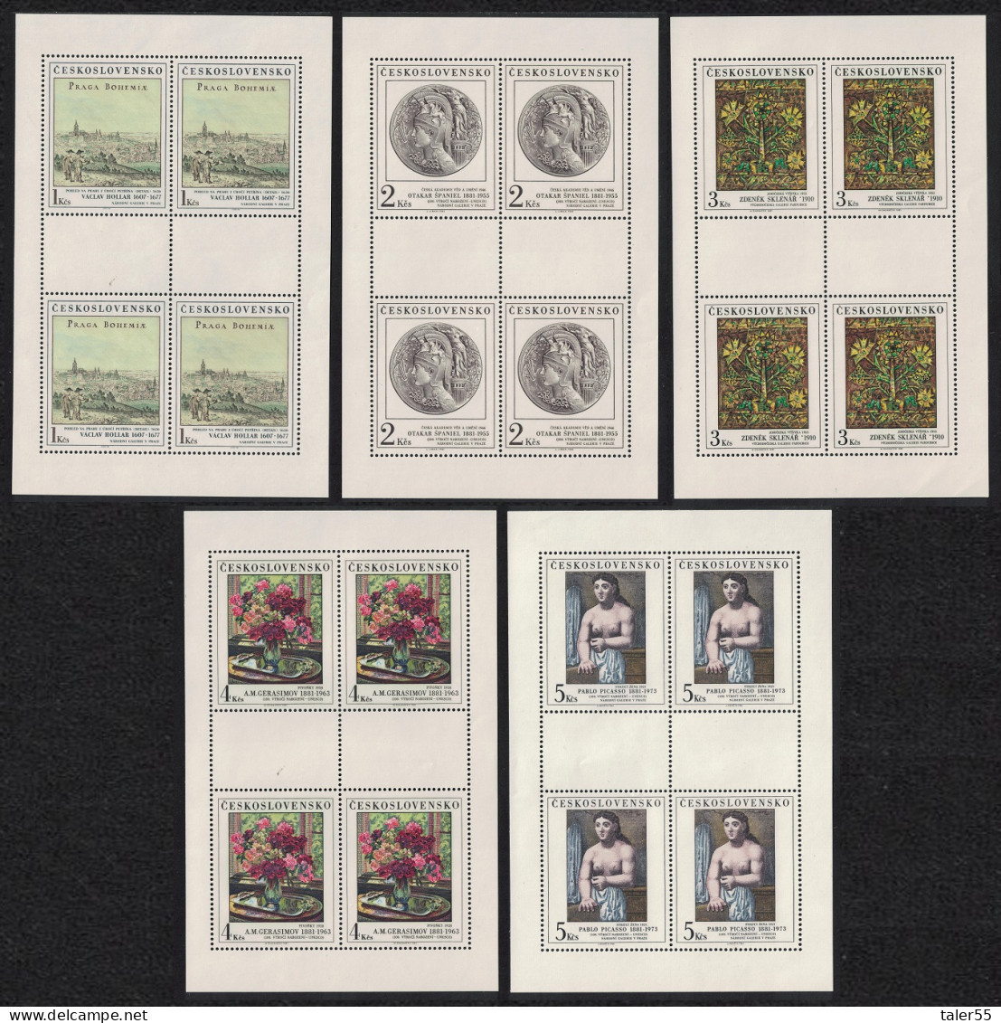 Czechoslovakia Art Paintings 15th Series 5 Sheetlets 1981 MNH SG#2601-2605 - Unused Stamps