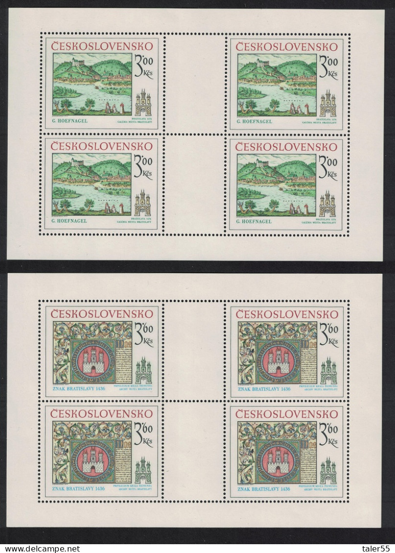 Czechoslovakia Historic Bratislava 1st Series 2 Sheetlets 1977 MNH SG#2380-2381 MI#2418-2419KB - Nuovi
