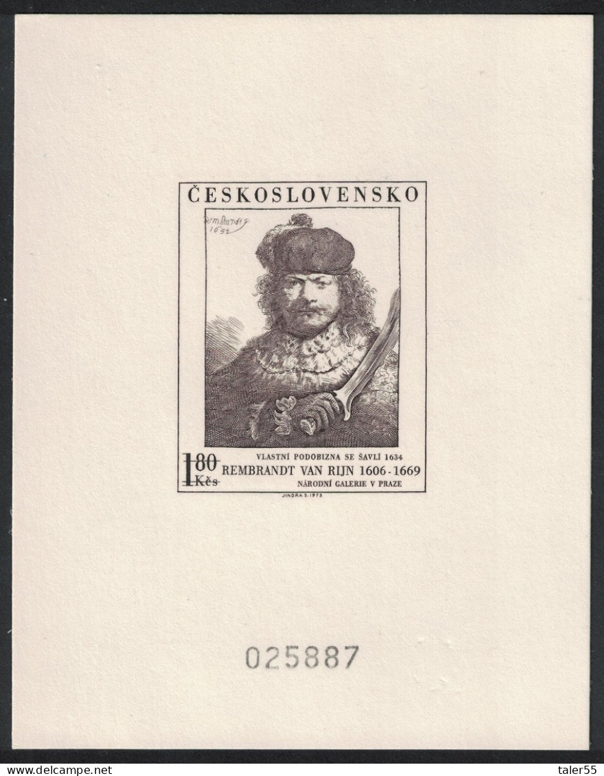 Czechoslovakia Self-portrait By Rembrandt Painting Black Print RAR 1974 MNH SG#2136 MI#2174SD - Unused Stamps