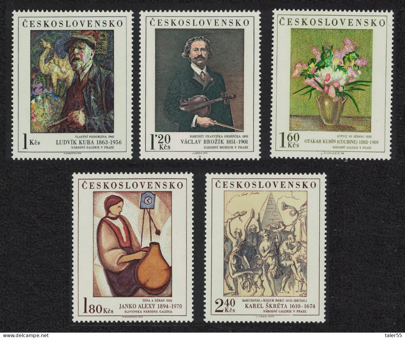 Czechoslovakia Art Paintings 9th Series 1974 MNH SG#2194-2198 - Unused Stamps