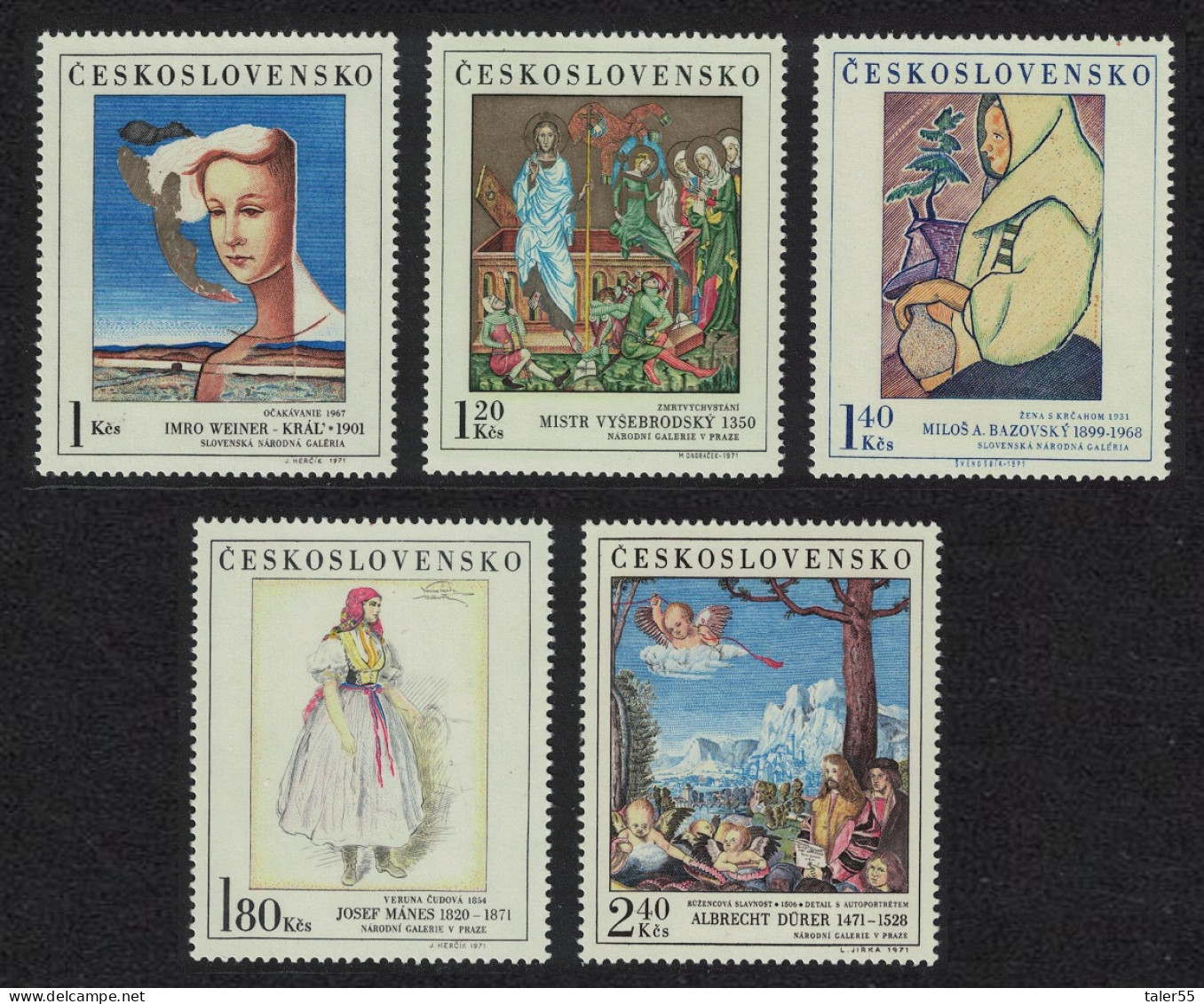 Czechoslovakia Art Paintings 6th Issue 5v 1971 MNH SG#1999-2003 - Unused Stamps