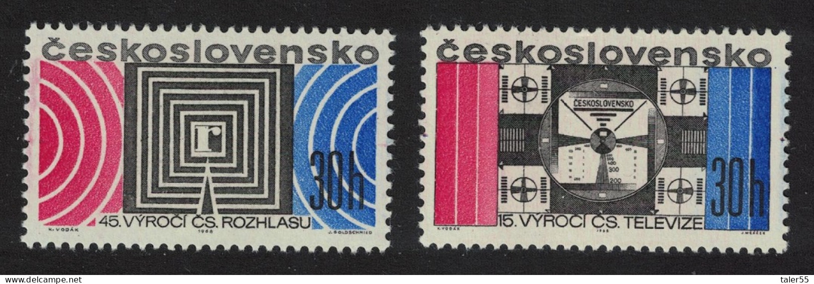 Czechoslovakia Czech Radio And Television Anniversaries 2v 1968 MNH SG#1730-1731 - Unused Stamps