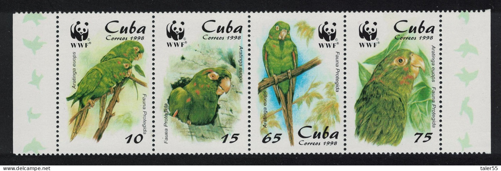 Caribic Birds WWF Parakeet Strip Of 4v 1998 MNH SG#4298-4301 MI#4156-4159 Sc#3961-3964 - Unused Stamps