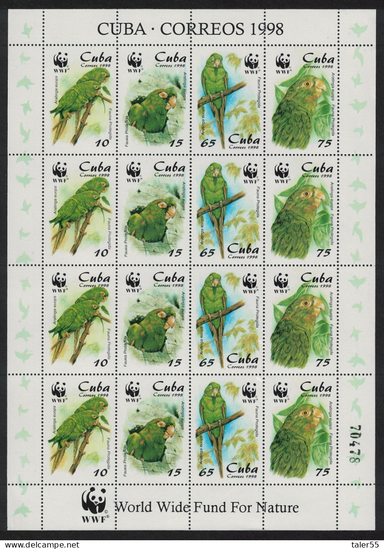 Caribic Birds WWF Parakeet Sheetlet Of 4 Sets 1998 MNH SG#4298-4301 MI#4156-4159 Sc#3961-3964 - Unused Stamps