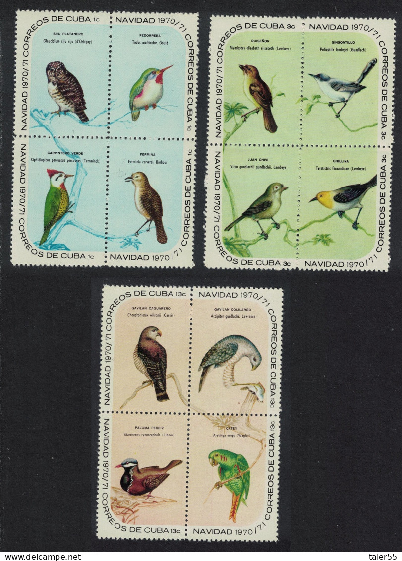 Caribic Blackbird Tody Christmas Birds 3 Blocks Of 4 1970 MNH SG#1813ad-1815ad - Nuevos
