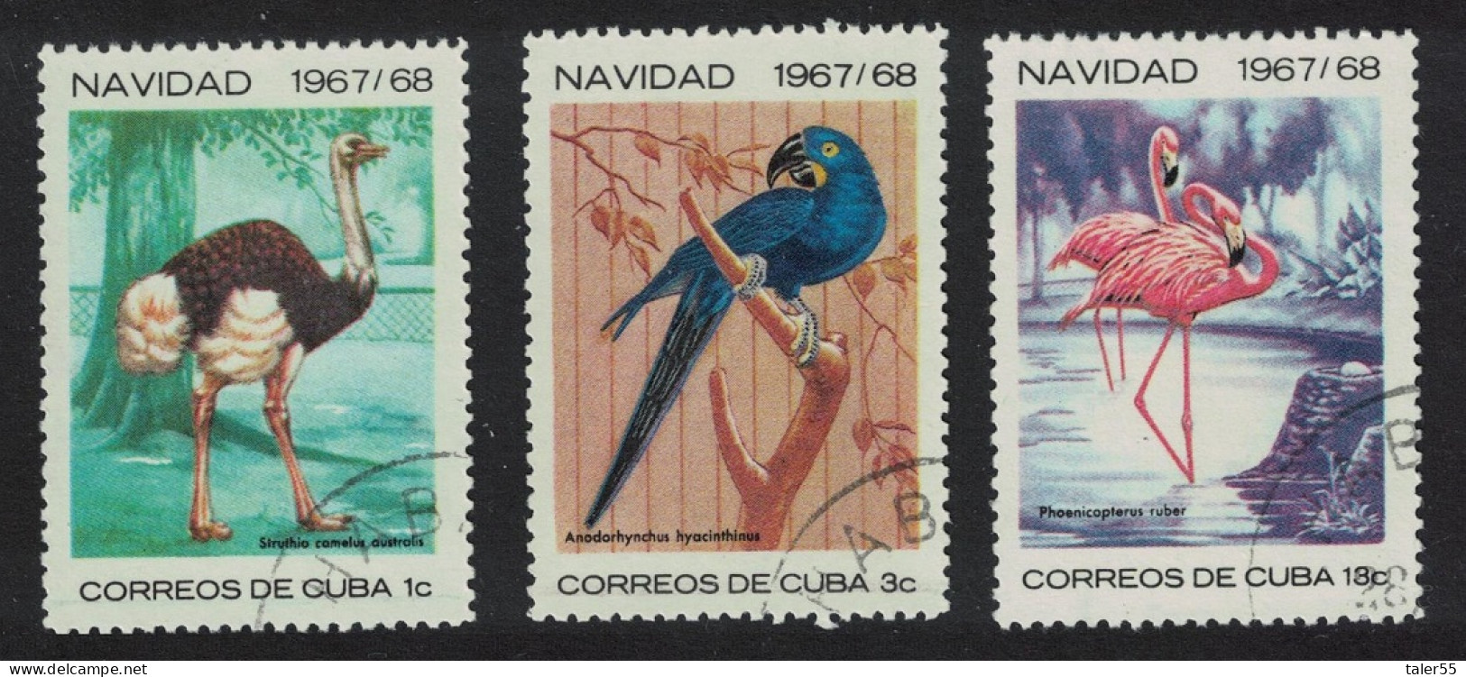 Caribic Ostrich Flamingo Birds Of Havana Zoo Christmas 3v 1967 CTO SG#1556-1558 - Oblitérés