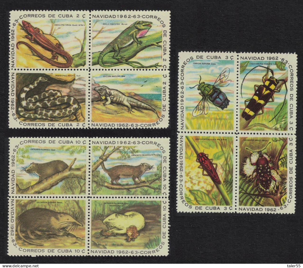 Caribic Animals Insects Reptiles Snakes Christmas 3 Blocks Of 4 1962 MNH SG#1055ad-1057ad MI#820-834 - Unused Stamps