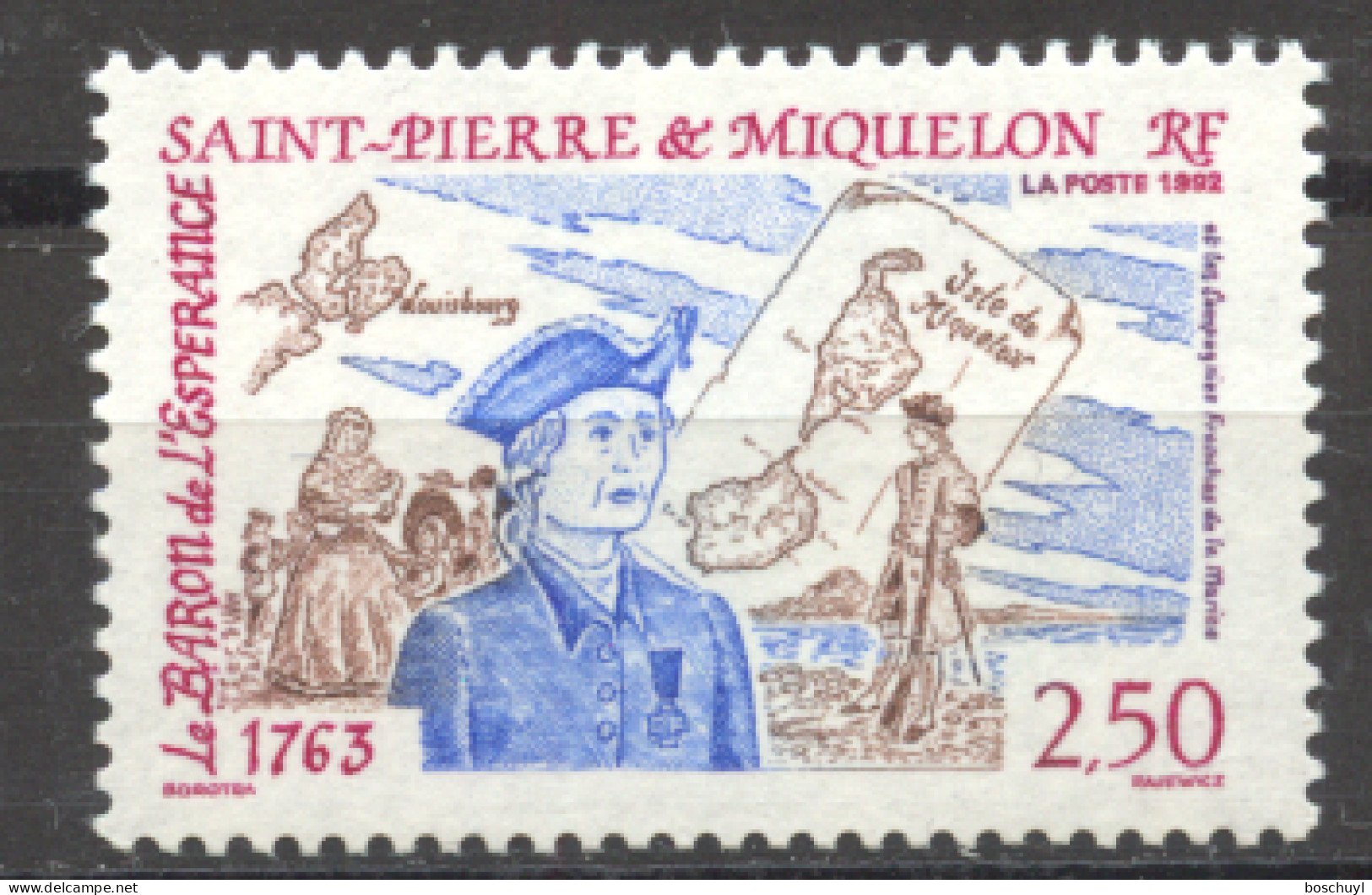 St Pierre And Miquelon, 1992, French Settlements, Colonist, Map, MNH, Michel 646 - Unused Stamps