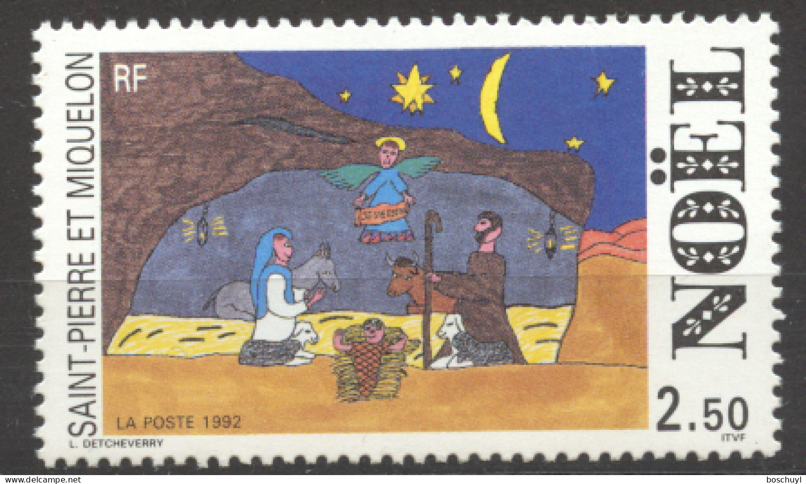 St Pierre And Miquelon, 1992, Christmas, Drawing, MNH, Michel 647 - Unused Stamps