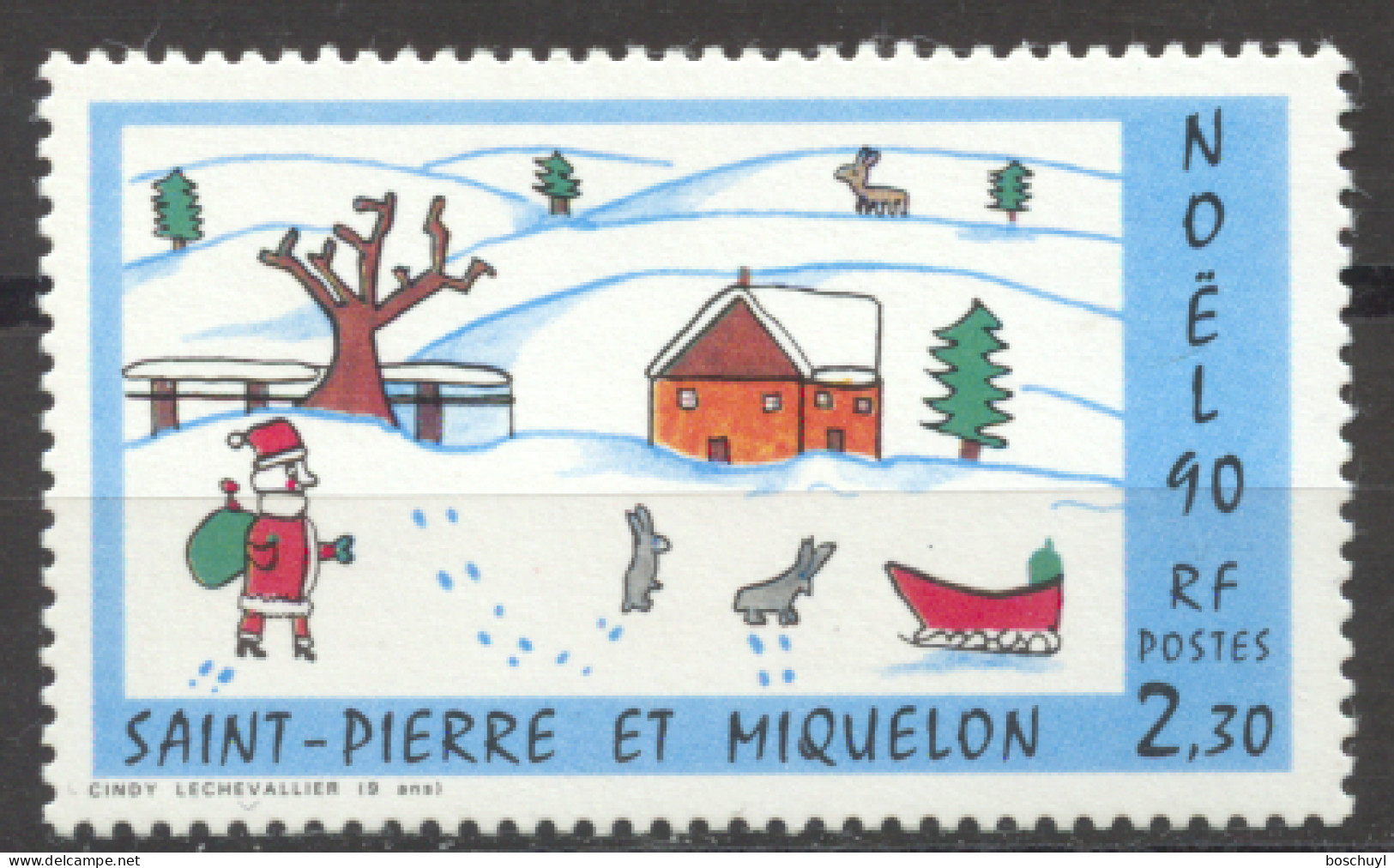 St Pierre And Miquelon, 1990, Christmas, Drawing, MNH, Michel 607 - Nuevos