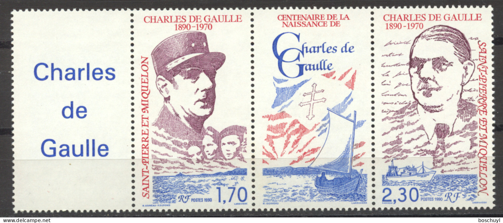 St Pierre And Miquelon, 1990, Charles De Gaulle, MNH Strip, Michel 605-606 - Neufs