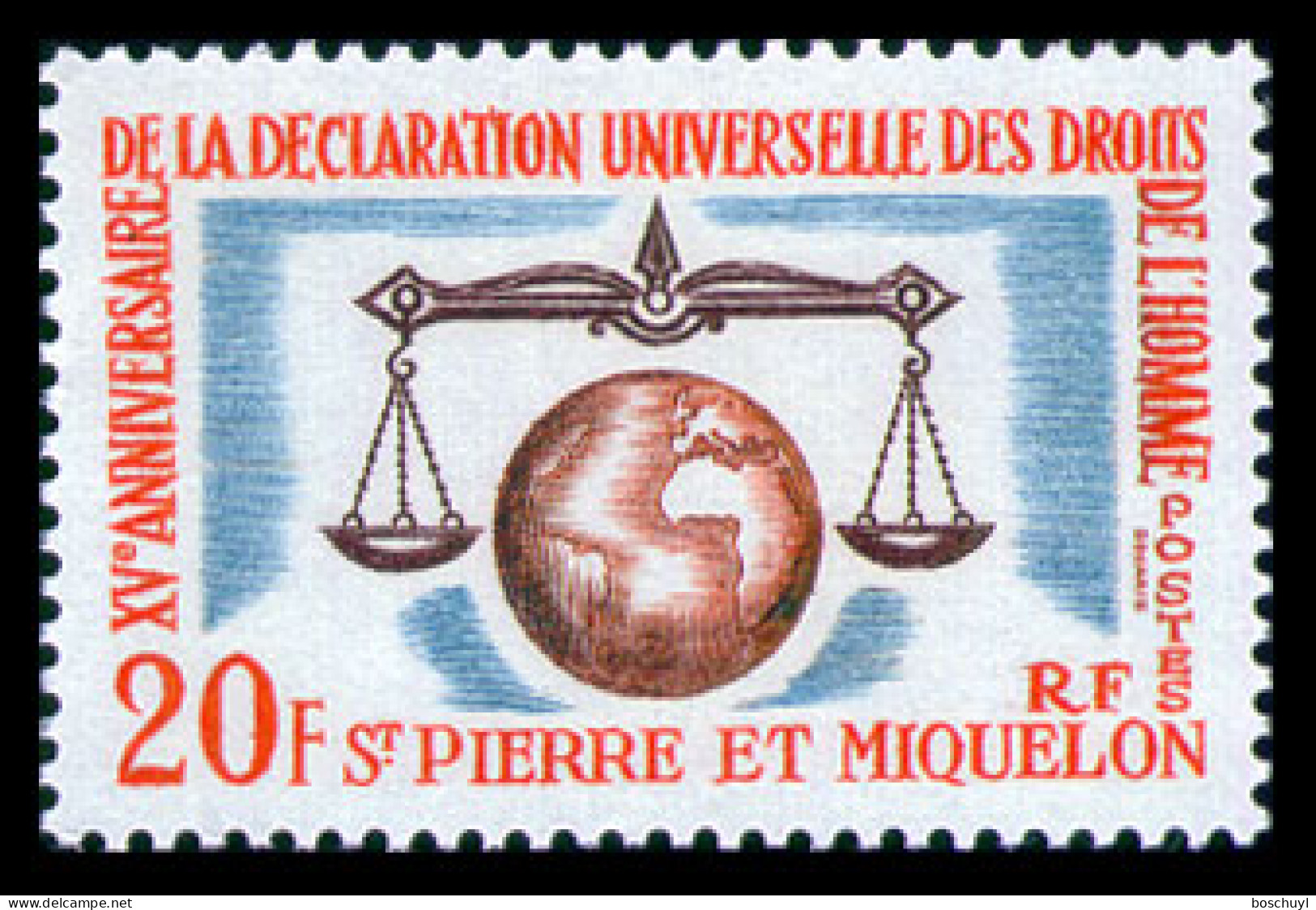 St Pierre And Miquelon, 1963, Human Rights Declaration, 15th Anniversary, United Nations, MNH, Michel 405 - Ongebruikt