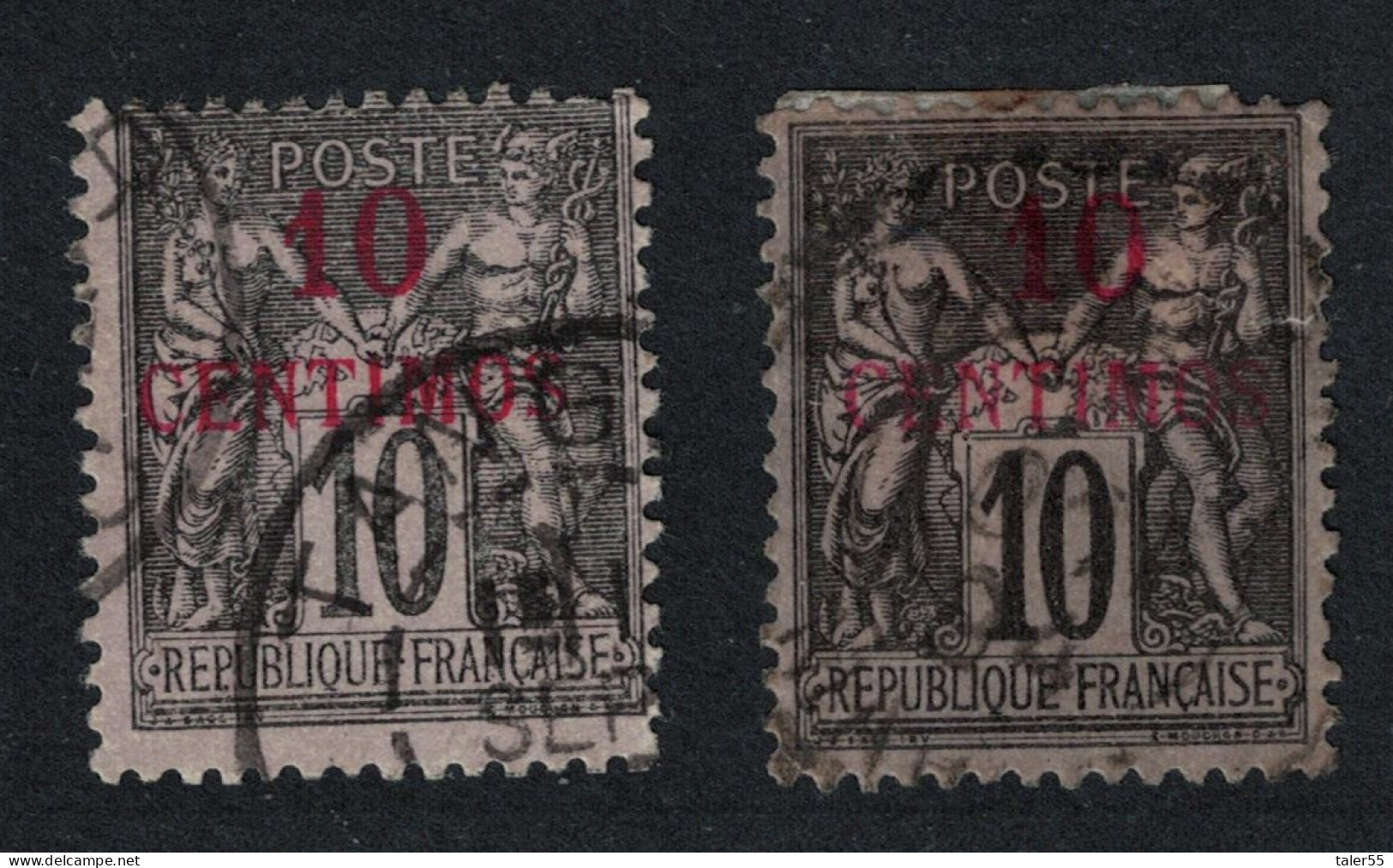 Fr. Morocco 10f Overprints BOTH TYPES 1902 Canc SG#5 MI#2 I + 2 II Sc#53 - Usados