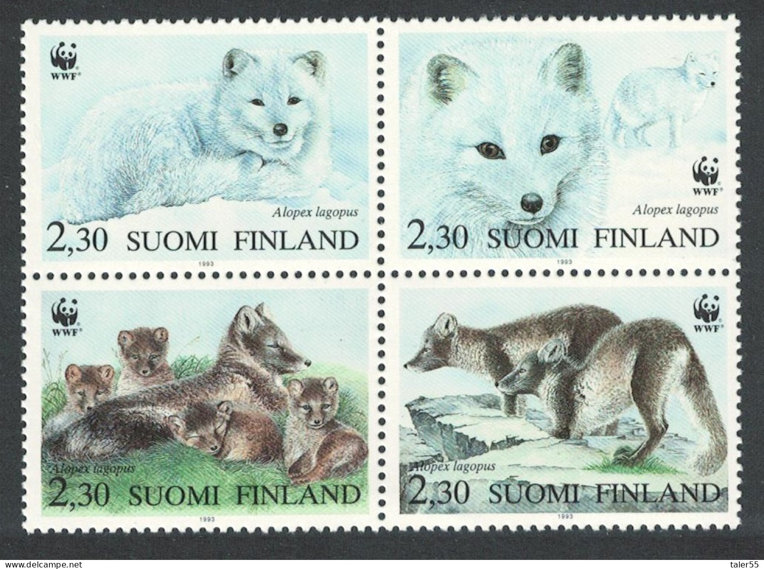 Finland WWF Arctic Fox 4v Block Of 4 1993 MNH SG#1310-1313 MI#1202-1205 Sc#907 A-d - Ongebruikt