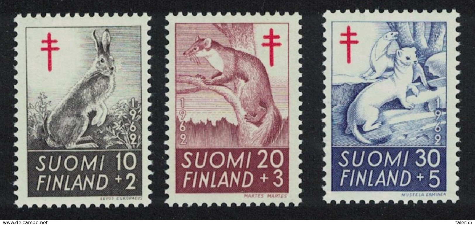 Finland Hare Marten Stoat 3v 1962 MNH SG#642-644 Sc#B163-B165 - Unused Stamps