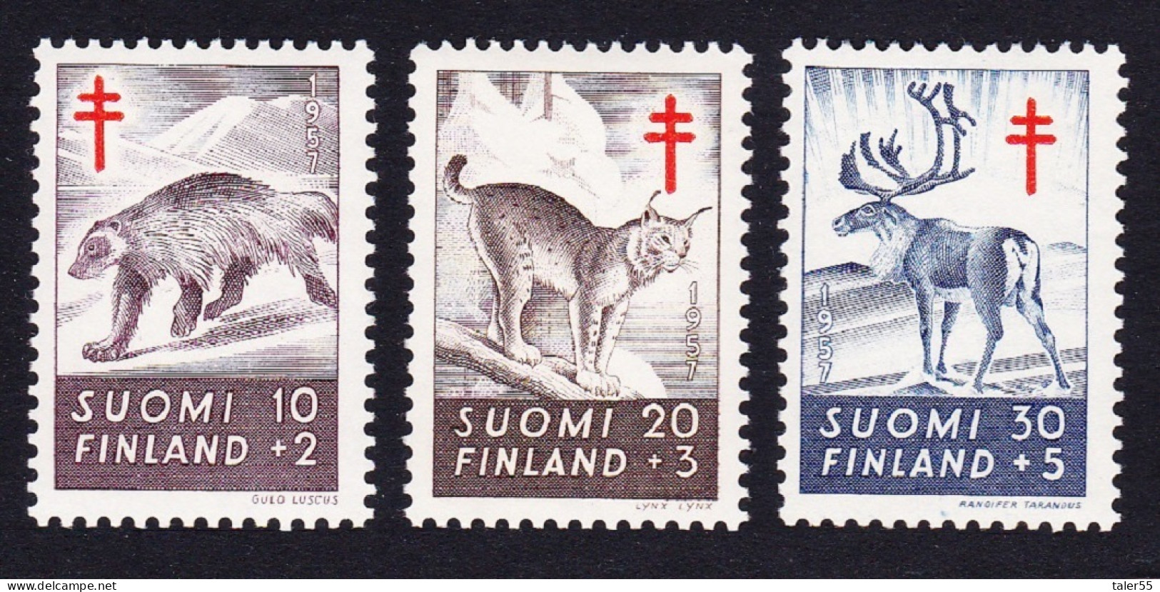 Finland Wolverine Lynx Reindeer Wild Animals 3v 1957 MNH SG#575-577 Sc#B142-B144 - Ungebraucht