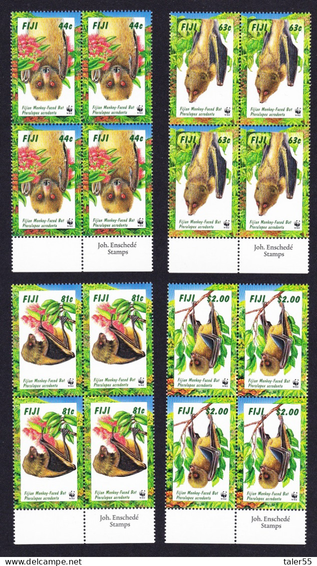 Fiji WWF Fijian Monkey-faced Bat 4 Blocks Of 4 Margins 1997 MNH SG#986-989 MI#812-815 Sc#797-800 - Fiji (1970-...)