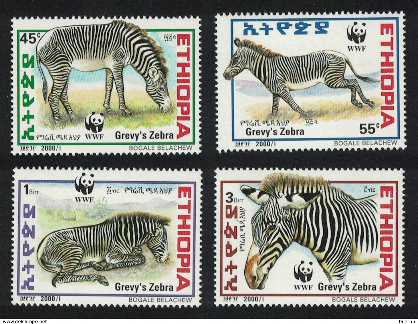 Ethiopia WWF Grevy's Zebra 4v 2001 MNH SG#1816-1819 MI#1704-1707 Sc#1533 A-d - Ethiopie