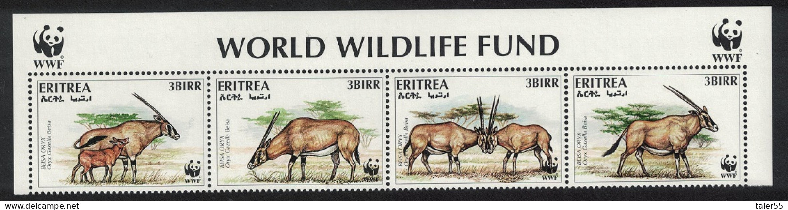 Eritrea WWF Beisa Oryx Strip Of 4v WWF Logo 1996 MNH SG#319-322 MI#87-90 Sc#261 A-d - Erythrée