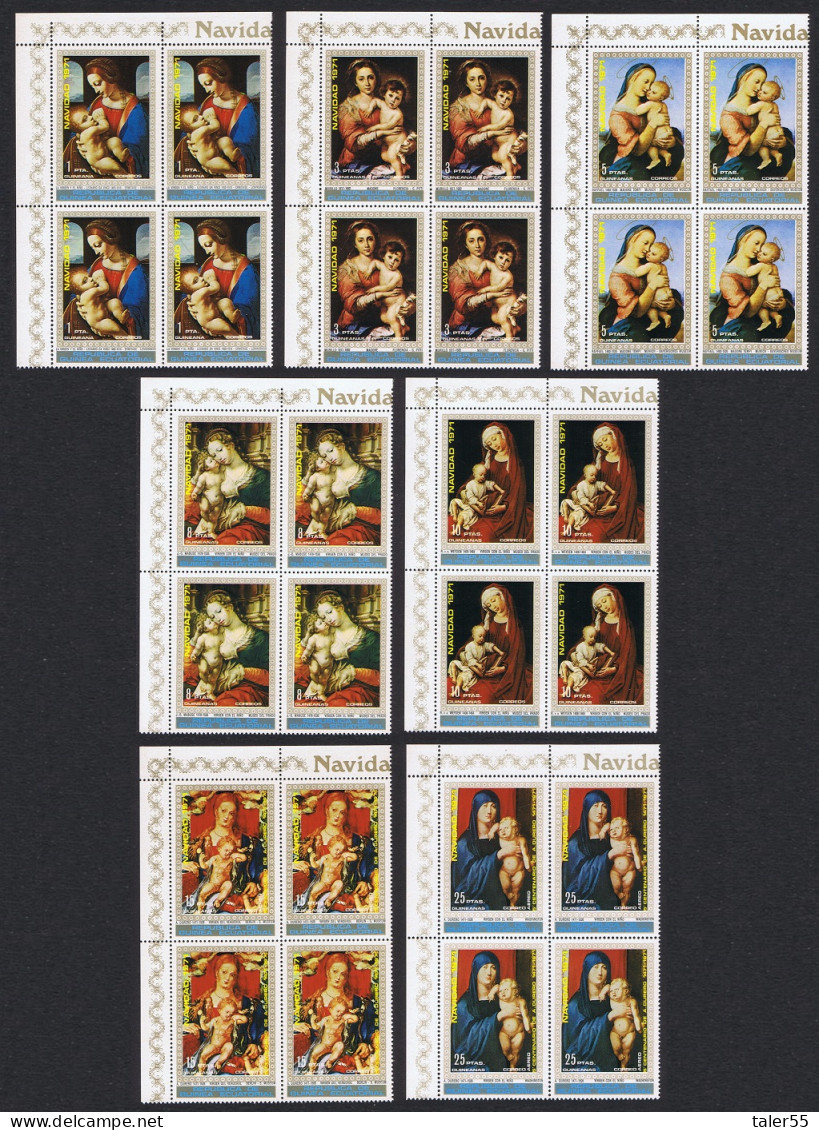 Eq. Guinea Paintings Madonnas Christmas 4v Blocks Of 4 1972 MNH Sc#7223-7231 - Equatorial Guinea