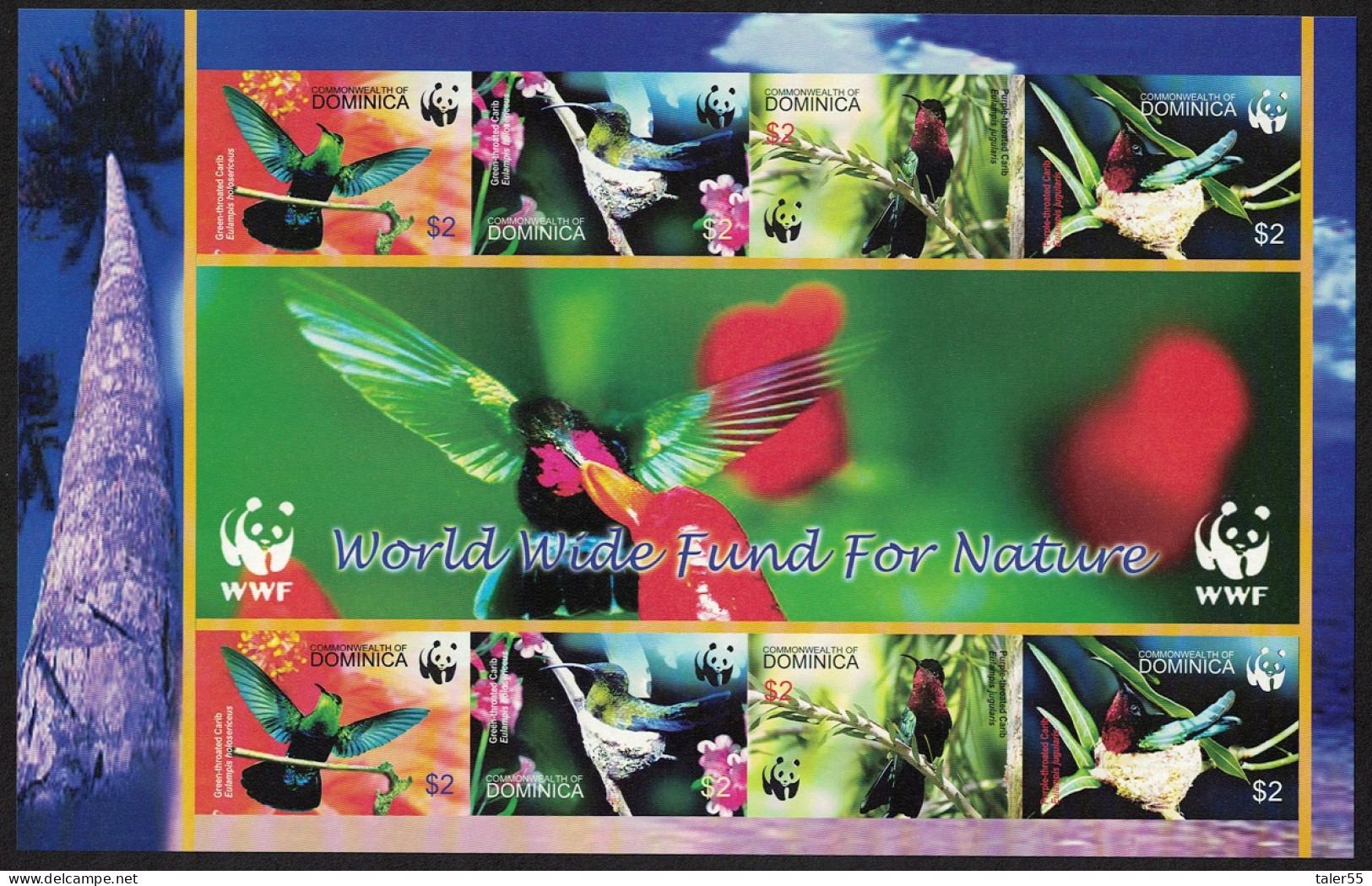 Dominica Birds WWF Caribs MS Imperf 2005 MNH SG#MS3416 MI#3634-3637B Sc#2520 A-d - Dominica (1978-...)