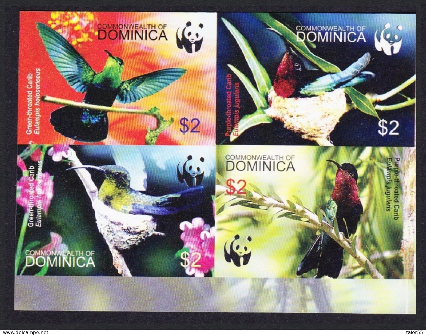 Dominica Birds WWF Caribs Imperf Block Of 4 2005 MNH SG#3412-3415 MI#3634-3637B Sc#2520 A-d - Dominica (1978-...)