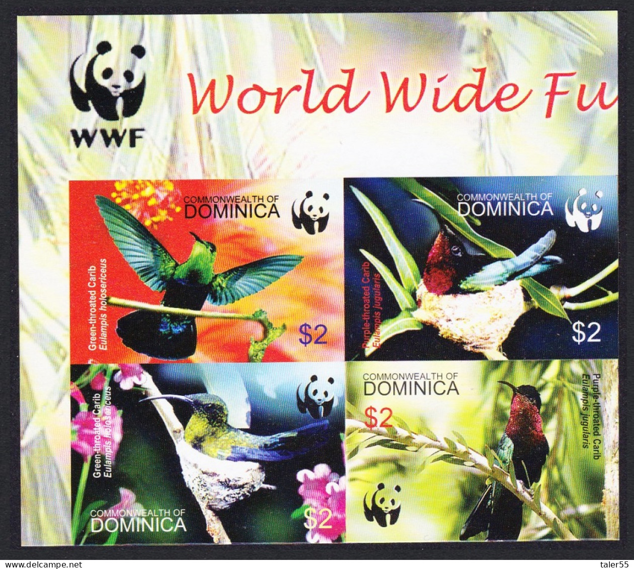 Dominica Birds WWF Caribs Imperf Block Of 4 WWF Logo 2005 MNH SG#3412-3415 MI#3634-3637B Sc#2520 A-d - Dominique (1978-...)