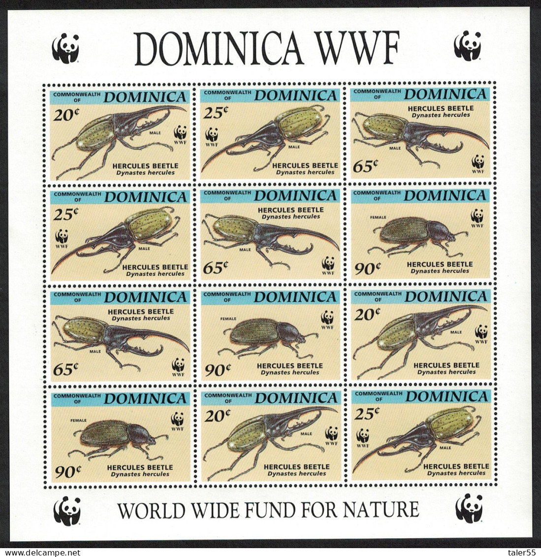 Dominica WWF Hercules Beetle Sheetlet Of 3 Sets 1994 MNH SG#1799-1802 MI#1804-1807 Sc#1647-1650 - Dominique (1978-...)