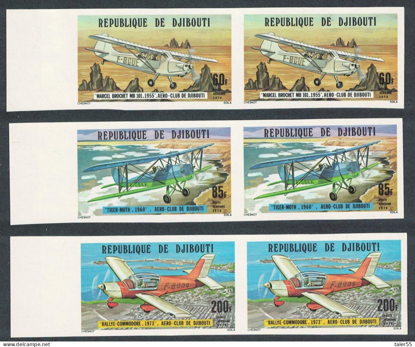 Djibouti Aero Club 3v Imperf Pairs With Margin 1978 MNH SG#721-723 MI#209-211 - Dschibuti (1977-...)