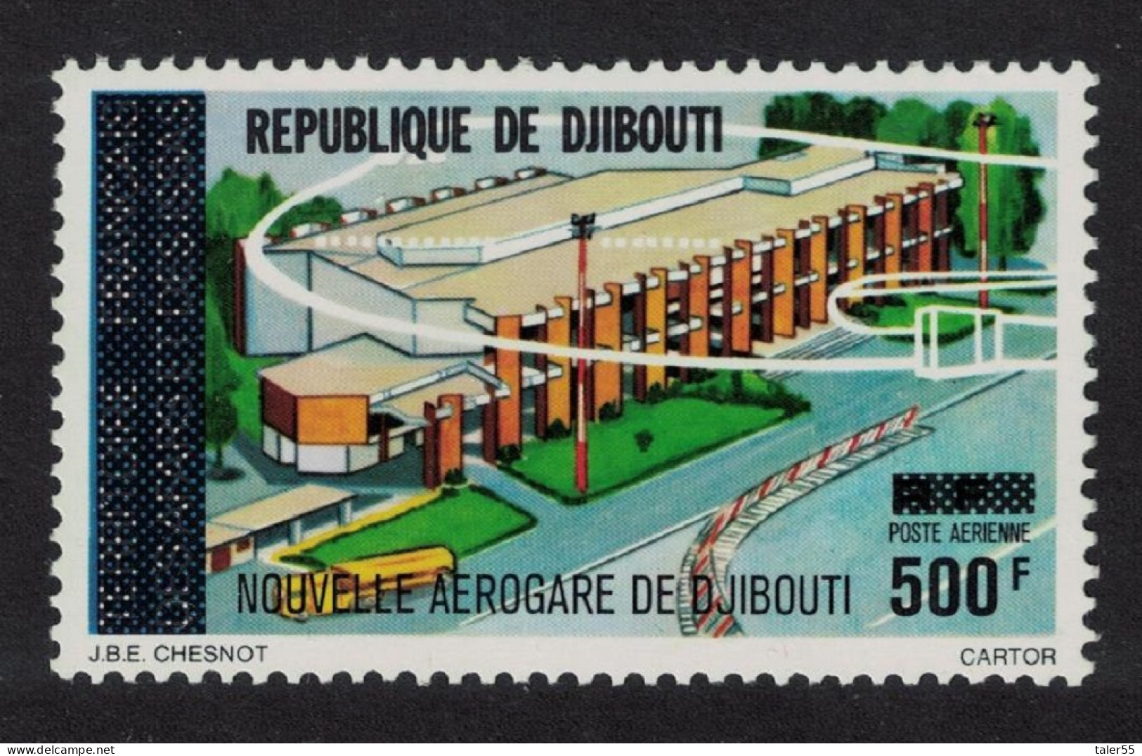 Djibouti New Airport Building Overprint 500F 1977 MNH SG#703 Sc#C108 - Djibouti (1977-...)