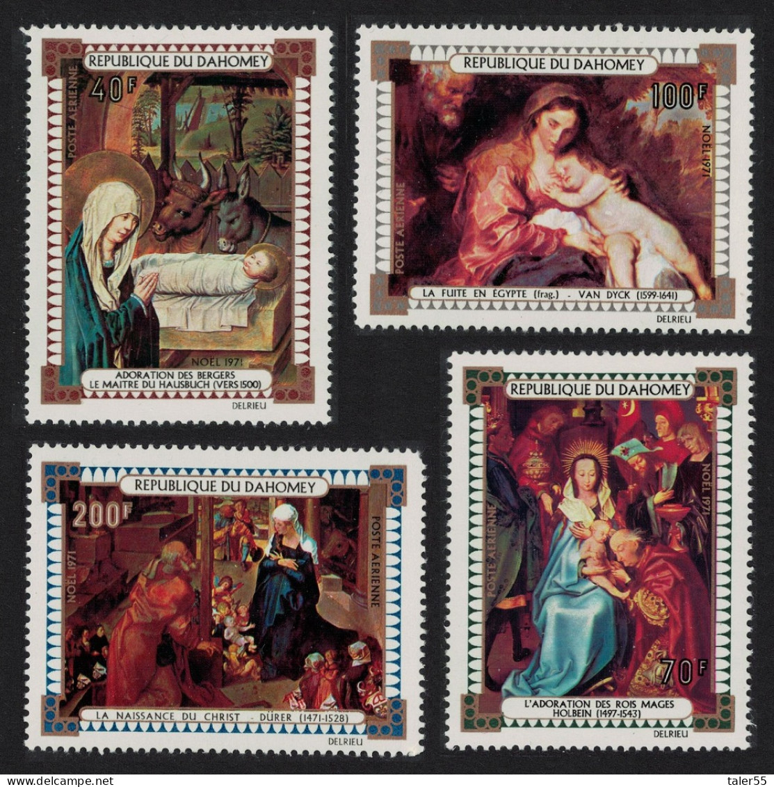 Dahomey Durer Holbein Van Dyck Christmas Paintings Def 1971 SG#448-451 MI#463-466 - Benin - Dahomey (1960-...)