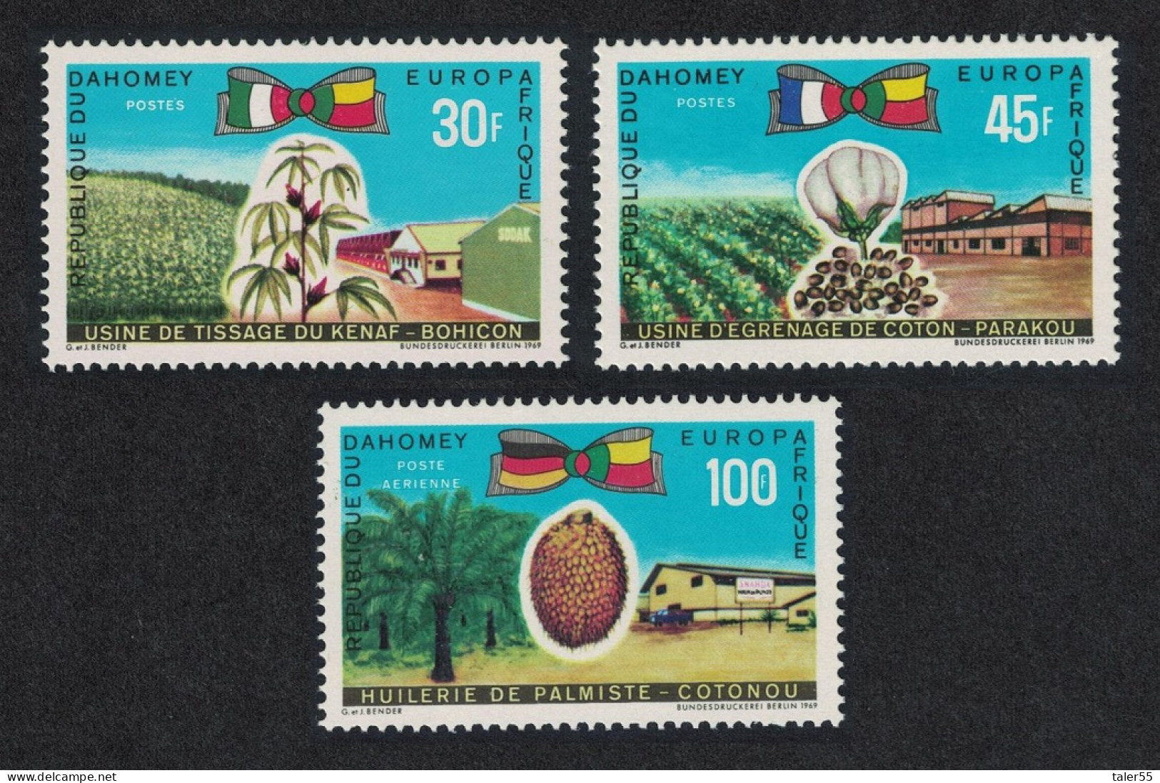 Dahomey Kenaf Cotton Coconut Europafrique 3v 1969 MNH SG#374-376 MI#390-392 - Benin – Dahomey (1960-...)