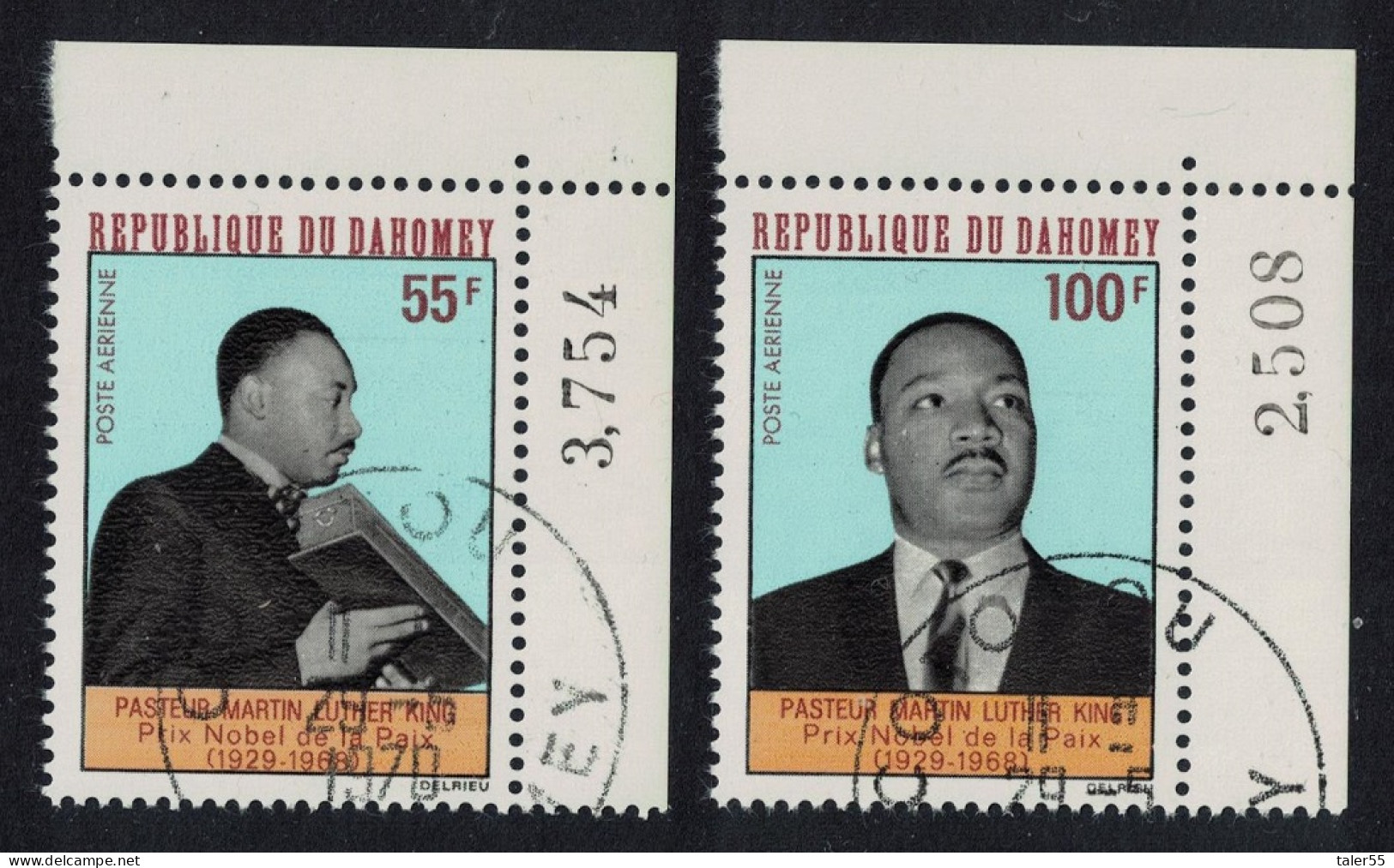 Dahomey Martin Luther King 2v Corners Numbers 1968 CTO SG#329-330 MI#347-348 Sc#C72-C73 - Benin - Dahomey (1960-...)